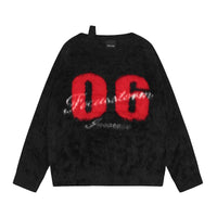 American High Street Letters And Numbers Jacquard Artificial Mink Hair Soft Glutinous Sweater For Women