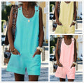 Summer New Style Women Pocket Button Cotton And Linen Strap Button Jumpsuit