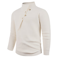 Mens Fashion Stand Collar Sweater With Slanted Buttons Mens Casual Pullover