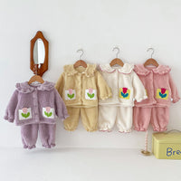 Girls' Autumn And Winter Thickened Velvet Home Clothes Warm Pajamas Set