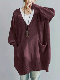 Loose-fitting V-neck Long Sleeves Outerwear Sweater