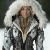 Womens Ethnic-Style Printed Hoodie