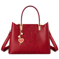 Embroidered Red High-Capacity Tote Bag