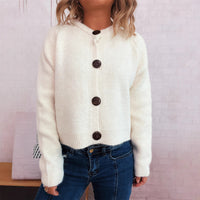 Simple Large Buttons Round Neck Long Sleeve Sweater
