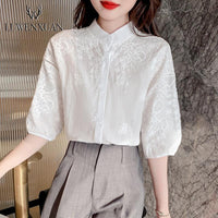 Elegant Embroidery Short-sleeved Shirt Top