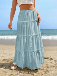 Women's Elastic Waist Mid-length Stitching Solid Skirt