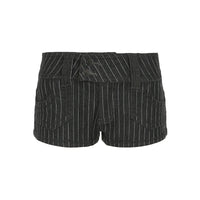 American Street Style Striped Contrast Color Denim Shorts Low Waist Double Breasted
