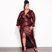 Womens Glossy V-Neck Slim-Fit Dress