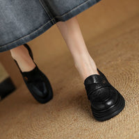 Vintage Womens Chunky-heeled Leather Shoes