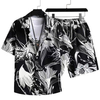 Men's Cardigan Casual Suit Digital Printing Short Sleeve Shorts Suit