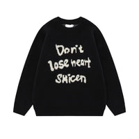 American Retro Design Letter Jacquard Round Neck Sweater For Men And Women