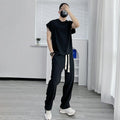 Men's Solid Color Casual High Sense Ice Silk Casual Pants Short Sleeve Suit