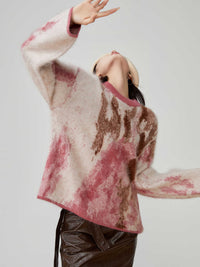 Jacquard Round Neck Pullover Loose Sweater
