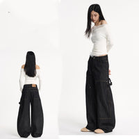 A-shaped Wide-leg Double-knee Raw Denim Workwear Jeans