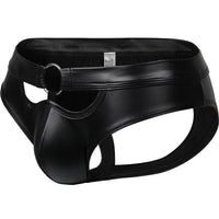 Men's Faux Leather Back Empty Briefs U Convex Patent Leather Youth Shorts