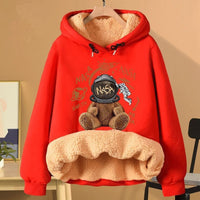 Extra Thick Lambswool Hooded Sweatshirt For Women Fleece Lined And Loose Fitting
