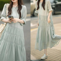 Round-neck Cake Skirt New Acetate Mid-length