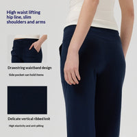 High-waisted Slightly Flared Drawstring-tied Butt-lifting Straight-leg Wide-leg Pants