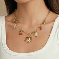 Women's Summer Starfish Necklace With Sun, Shell, Seahorse  Cherry Charms  Multi-Element Pendant Jewelry