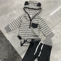 Striped Hooded Long-sleeved Jumper With Trousers