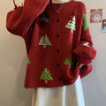 Women's Simple And Versatile Christmas Tree Red Sweater Coat