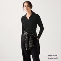 Women's Machine Washable Rib Half-open Collar Sweater
