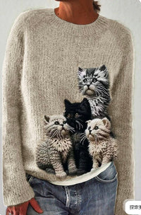 Thick Needle Digital Printing 3D Round Neck Sweater