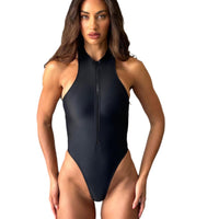 Solid Color Sleeveless Tight Zipper Triangle One-piece Swimsuit