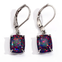 Rectangular Four-Claw Blue And White Opal Stud Earrings