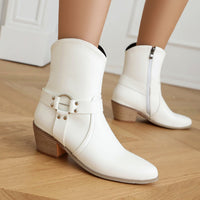 Belt Buckle Chunky Heel Martin Booties
