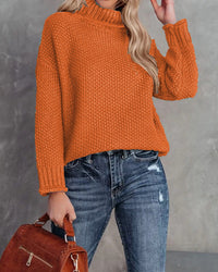 Women's High-neck Long-sleeve Rolled-edge Knit Sweater