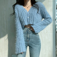 Women's V-neck Long Sleeve Knitted Cardigan Short Sweater