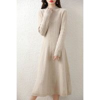 Base Skirt Paired With A Dress Featuring A High-neck Design And A Length Below The Knee