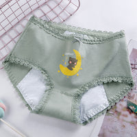 Women's Cotton Underwear Mid-waist Printed Menstrual Period Side Leakage Prevention Underwear