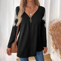 Lace-Panel Long-Sleeve T-Shirt Versatile European And American Style Womens Top