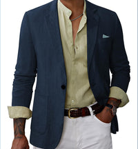 Business-Casual Printed Blazer With Double Buttons