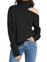 Solid Color Two Lapel Off-shoulder Sexy Women's Sweater