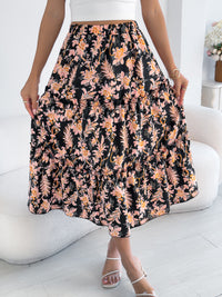 Women's Casual Floral Print Ruffle Trim Midi Beach Skirt