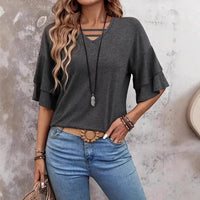 Women's V-neck Flounce Fashion T-shirt