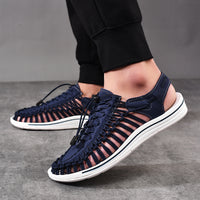 Fashion Woven Sandals Women Men Drawstring Tie Roman Shoes Summer