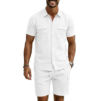 Men's Lapel Shirt And Multi-Pocket Shorts Set