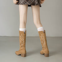 Womens Retro Embroidered Western Cowboy Boots