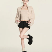 Female Solid Color Retro Lapel Shawl Sweater Coat