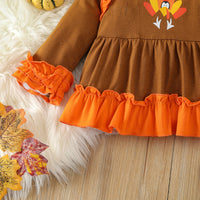 Children's Clothing European And American Lace Long-sleeved Turkey Embroidered Top Lace Trousers Thanksgiving Suit