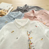 Retro Chinese-style Embroidered Cotton Shirt
