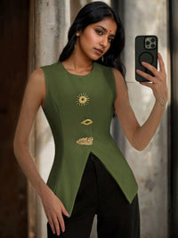 Artistic V-neck Waist-cinching Vest