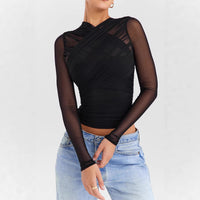 Retro Versatile Long-sleeve Sheer Top