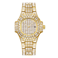 Full Square Diamond Casual Trend Waterproof Calendar Quartz Watch