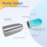 Portable Dog Water Bottle 700ml Stainless Steel Leak Proof Puppy Water Dispenser With Drinking Feeder For Pets Travel Walking Hiking And Outdoor Activities