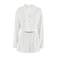 Comfortable Knitted Cardigan And Short-Sleeve Shorts Loungewear Set